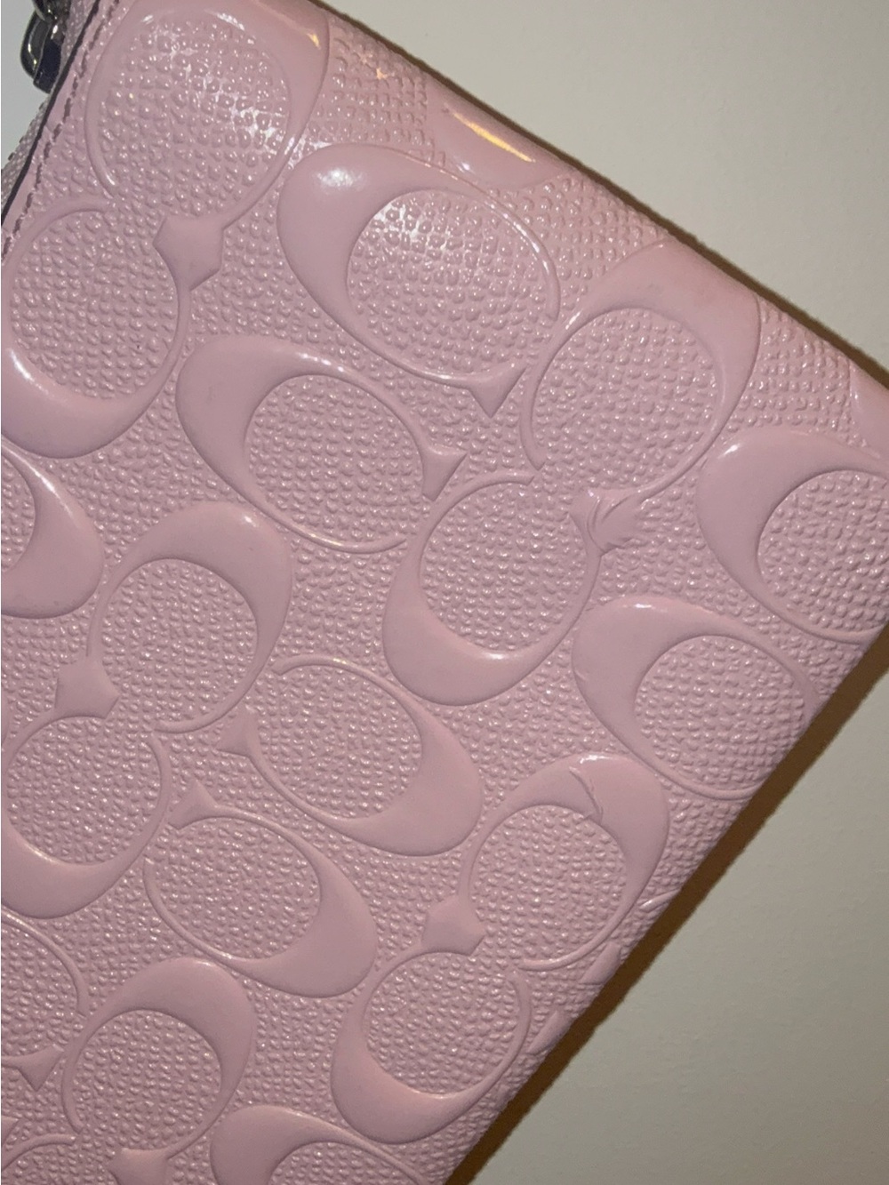COACH Pink Signature Embossed Leather Wristlet - Picture 5 of 6